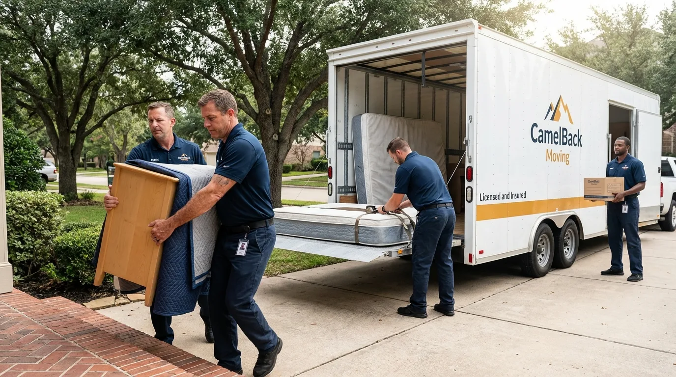 Crew loading residential truck for cross-state move from Freedom, NH